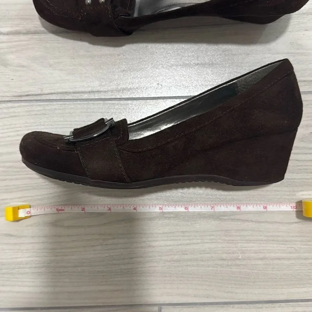 Marc‎ Fischer Brown Wedge Buckle Heel Size 7.5 Women’s